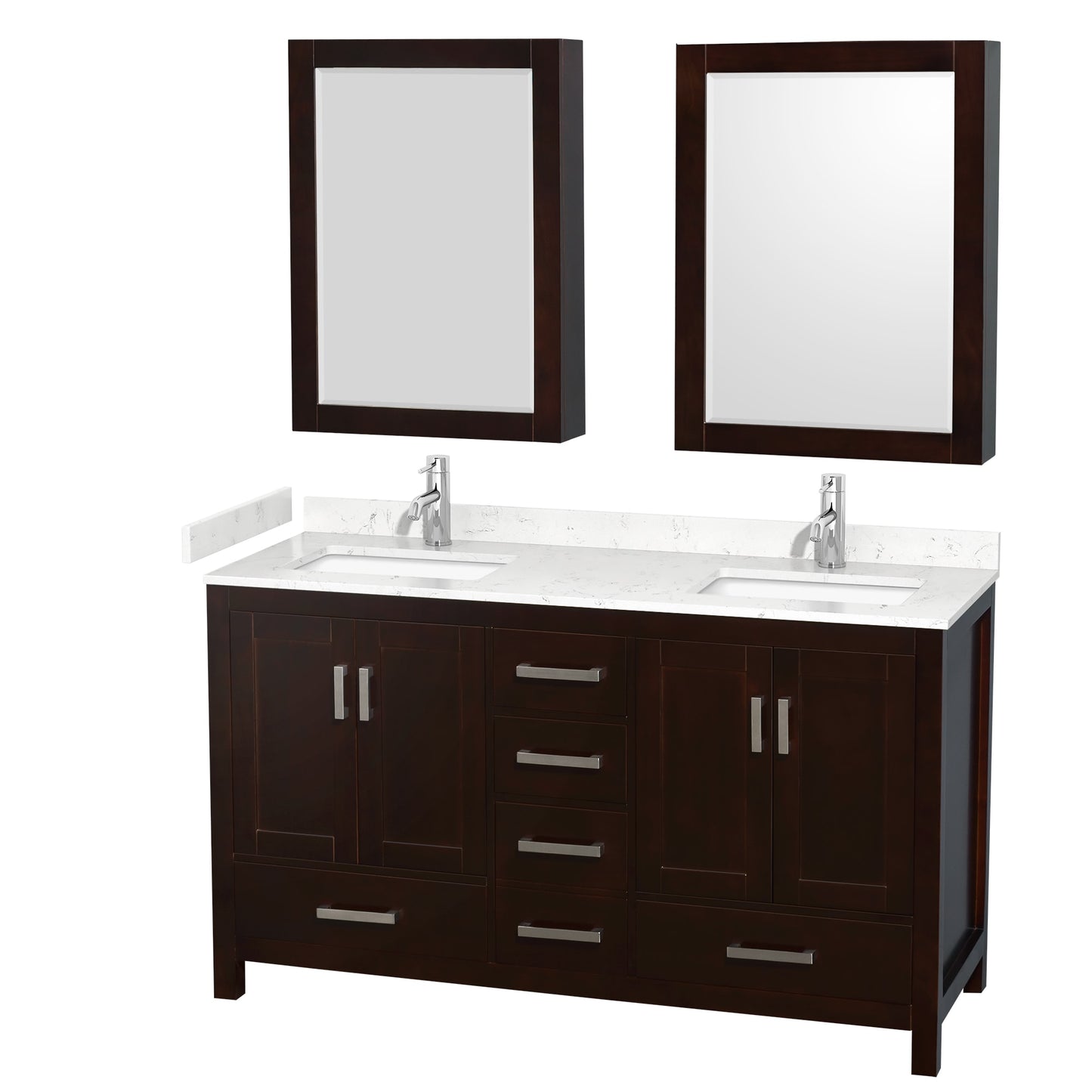 Sheffield Bathroom Vanity with Countertop 60 inch Double Sink Single hole Faucet Setup