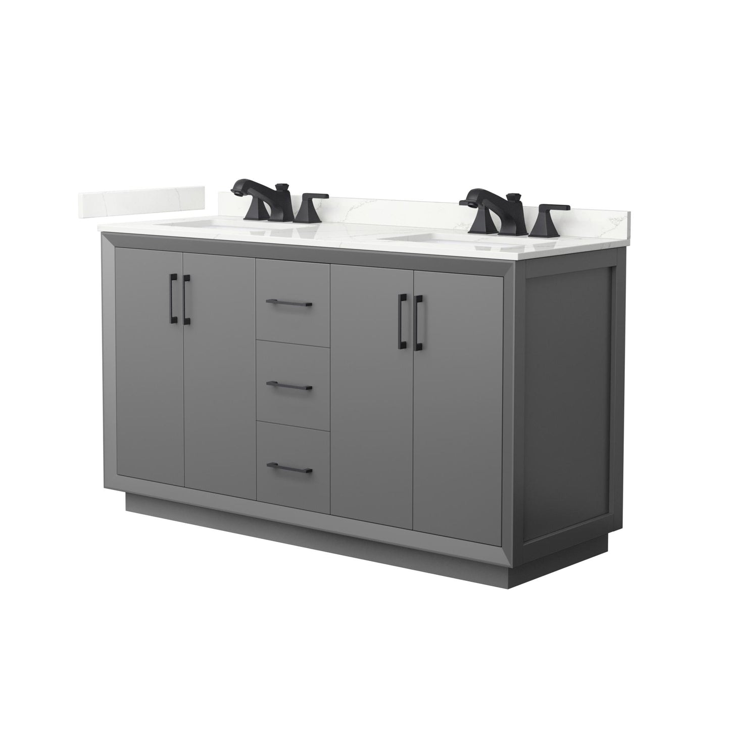 Strada Bathroom Vanity with Countertop 60 inch Double Sink 3-hole Faucet Setup