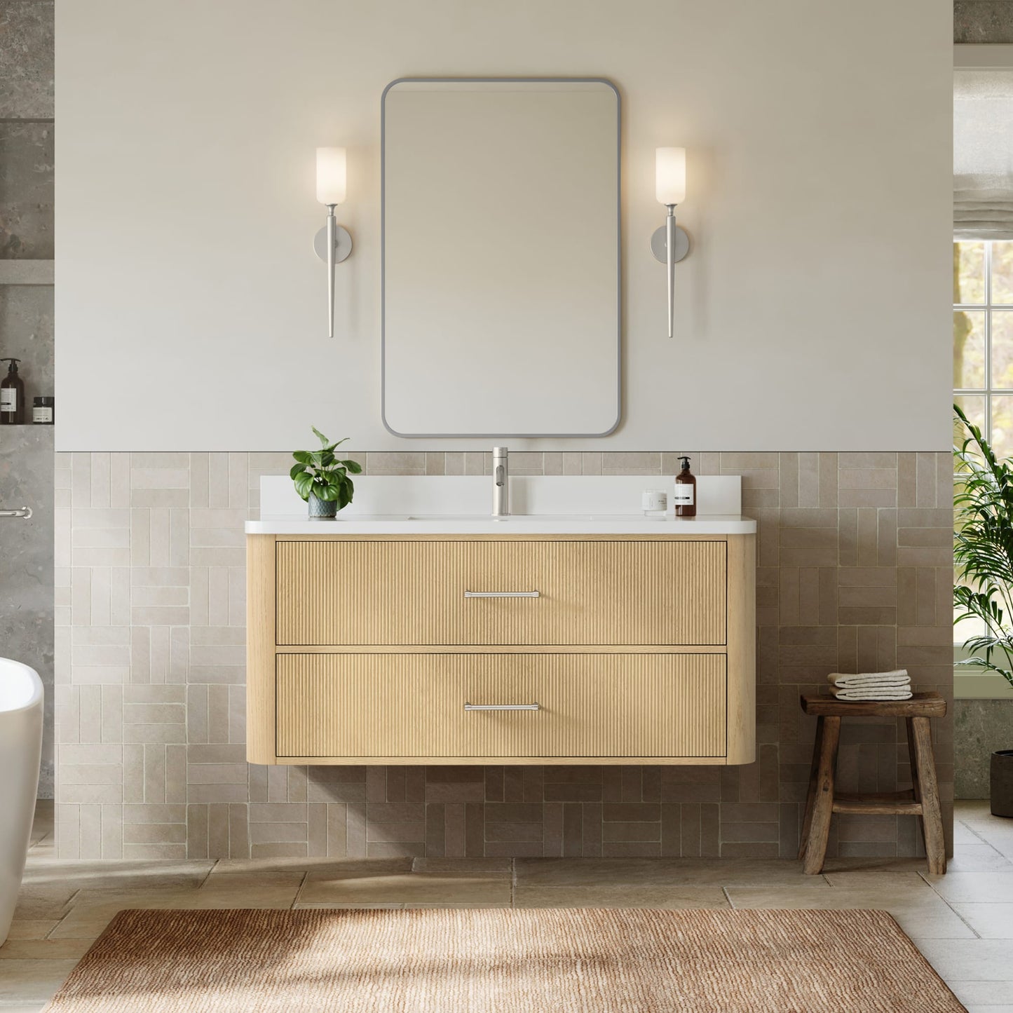 Francesca WM Wall Mounted Bathroom Vanity with Countertop 48 inch Single Sink Single hole Faucet Setup