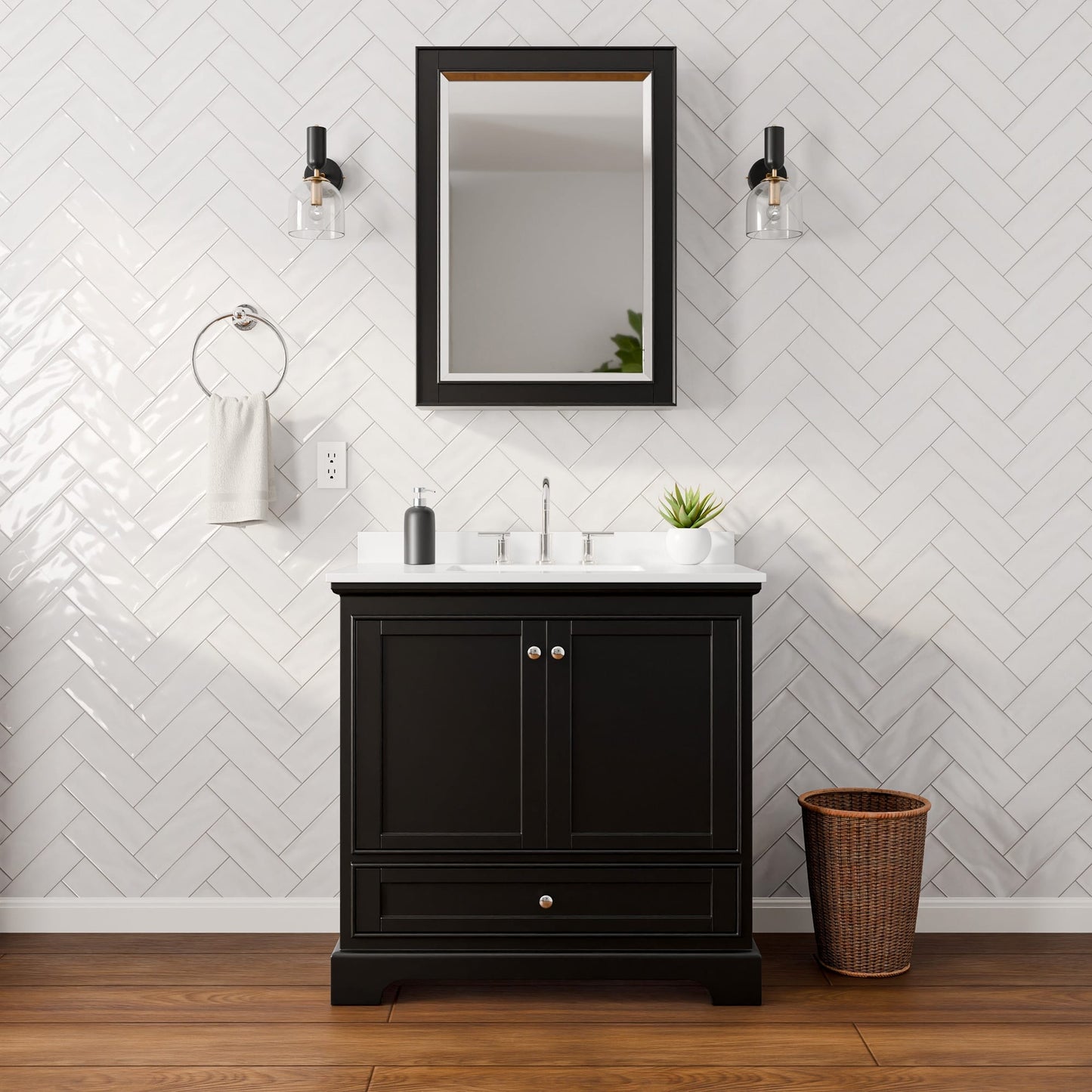 Deborah Bathroom Vanity with Countertop 36 inch Single Sink 3-hole Faucet Setup