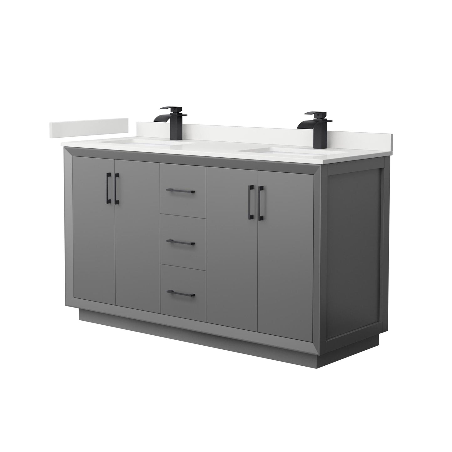 Strada Bathroom Vanity with Countertop 60 inch Double Sink Single hole Faucet Setup