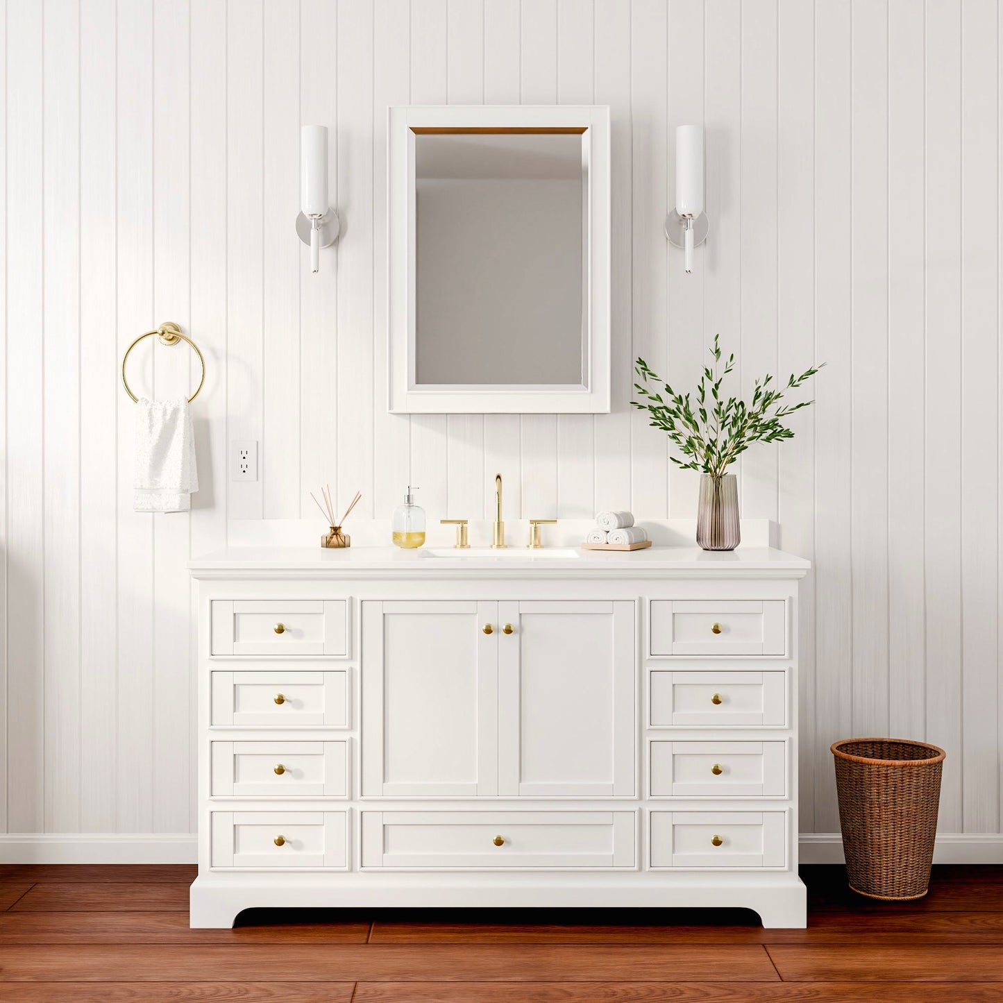 Deborah Bathroom Vanity with Countertop 60 inch Single Sink 3-hole Faucet Setup