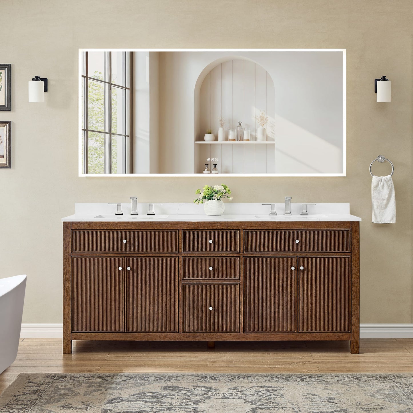 Pendry Bathroom Vanity with Countertop 72 inch Double Sink 3-hole Faucet Setup
