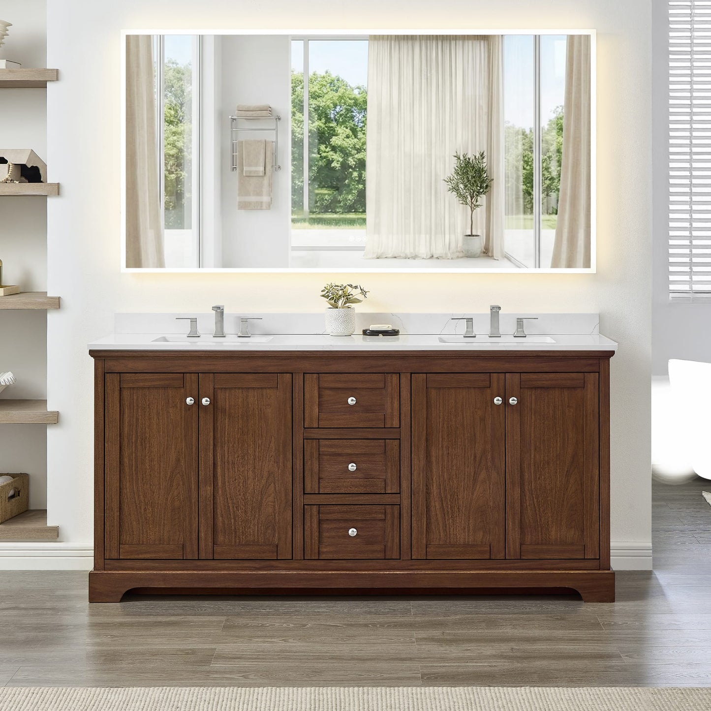 Avery Bathroom Vanity with Countertop 72 inch Double Sink 3-hole Faucet Setup