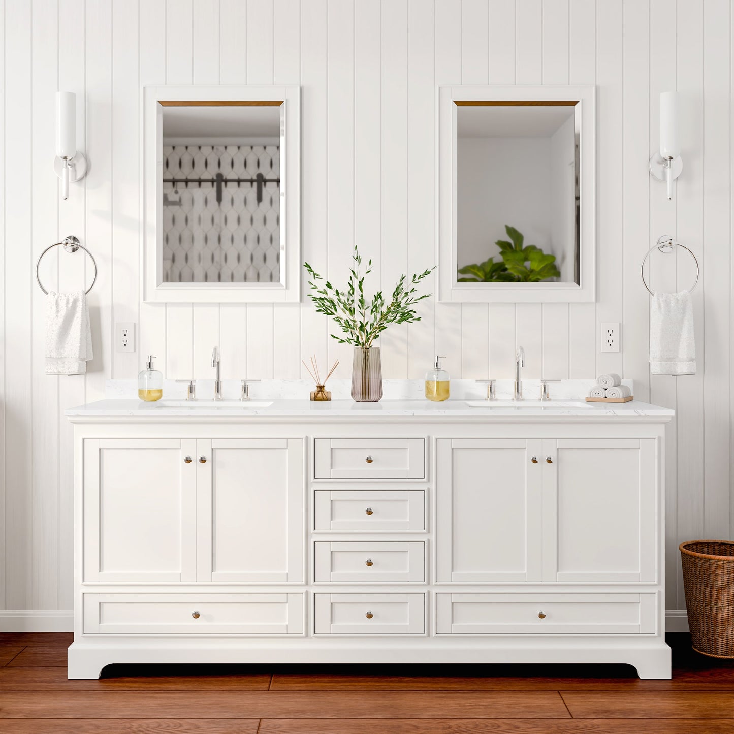 Deborah Bathroom Vanity with Countertop 80 inch Double Sink 3-hole Faucet Setup