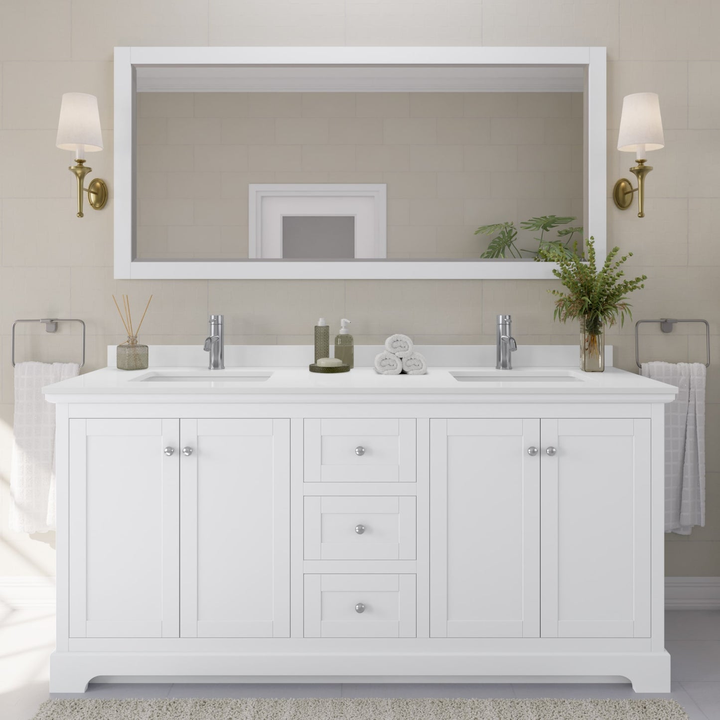 Avery Bathroom Vanity with Countertop 72 inch Double Sink Single hole Faucet Setup