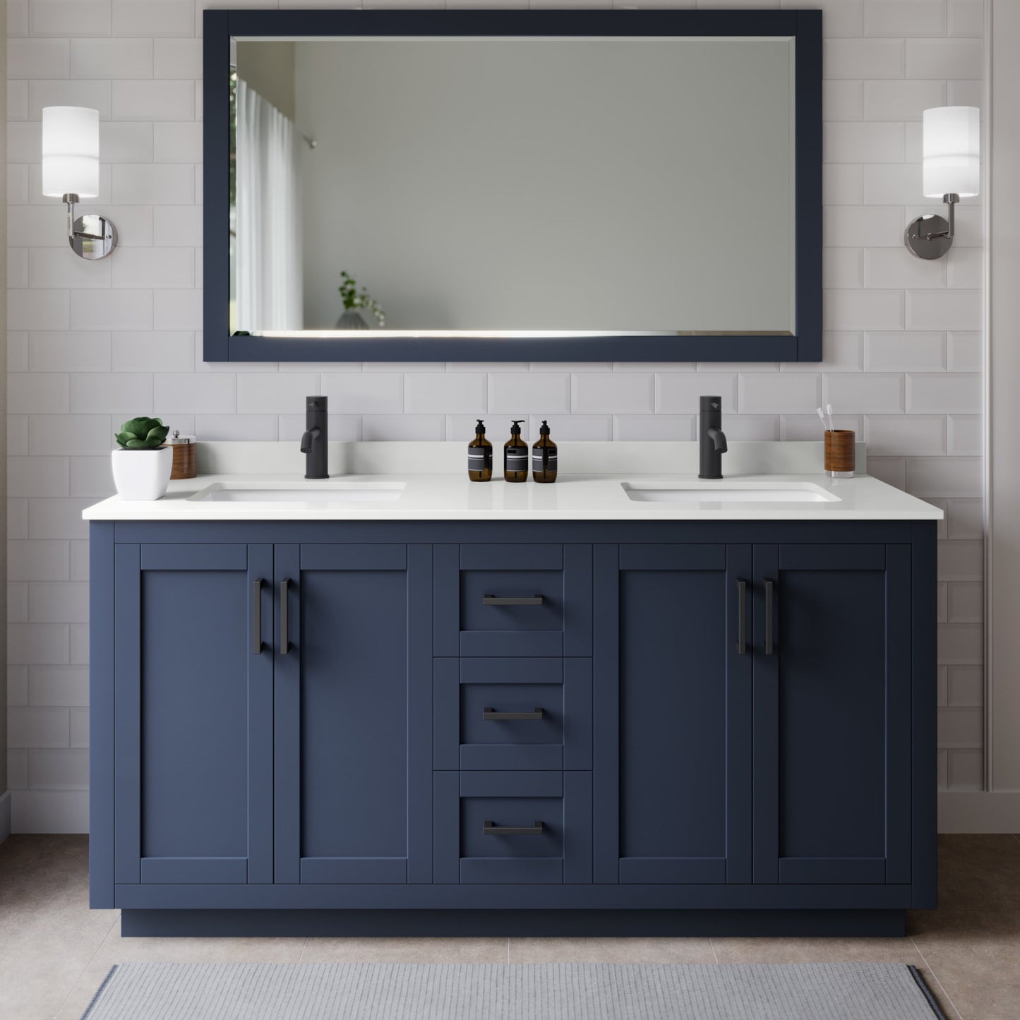 Miranda Bathroom Vanity with Countertop 66 inch Double Sink Single hole Faucet Setup