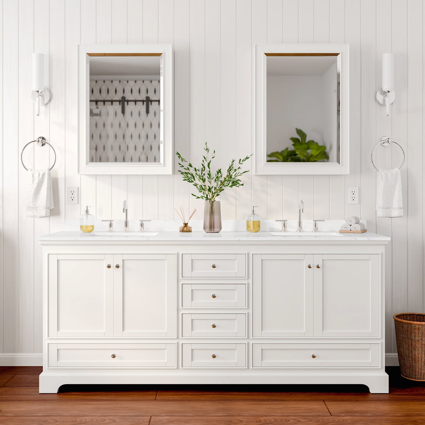 Deborah Bathroom Vanity with Countertop 80 inch Double Sink 3-hole Faucet Setup