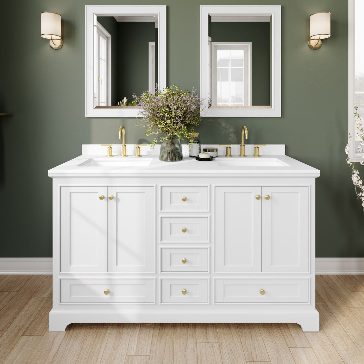Deborah Bathroom Vanity with Countertop 60 inch Double Sink 3-hole Faucet Setup