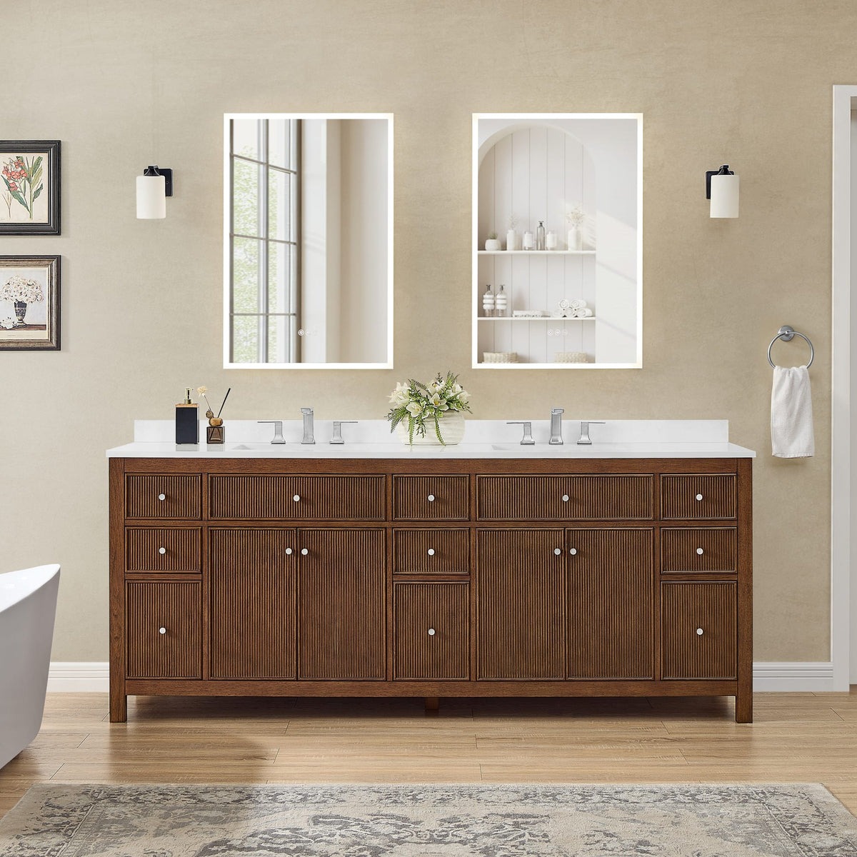 Pendry Bathroom Vanity with Countertop 84 inch Double Sink 3-hole Faucet Setup
