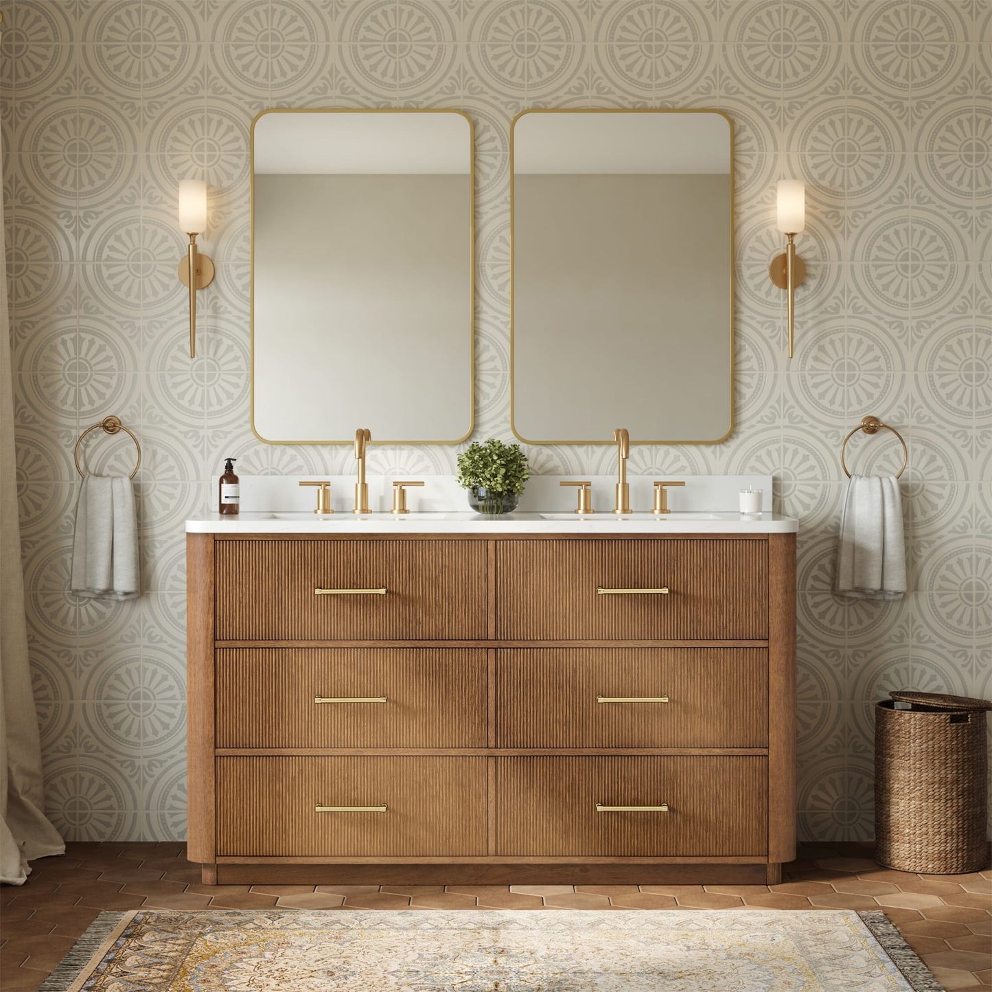 Francesca Bathroom Vanity with Countertop 60 inch Double Sink 3-hole Faucet Setup