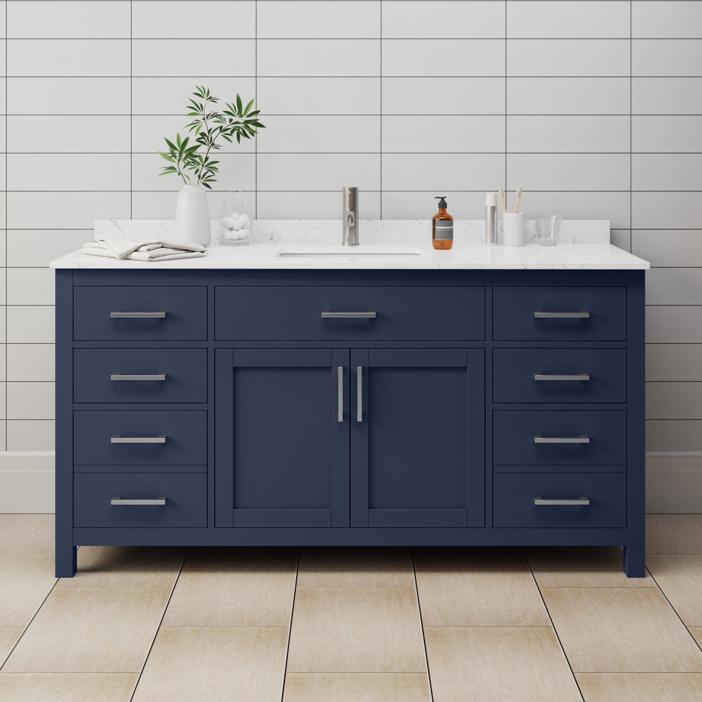 Beckett Bathroom Vanity with Countertop 66 inch Single Sink Single hole Faucet Setup