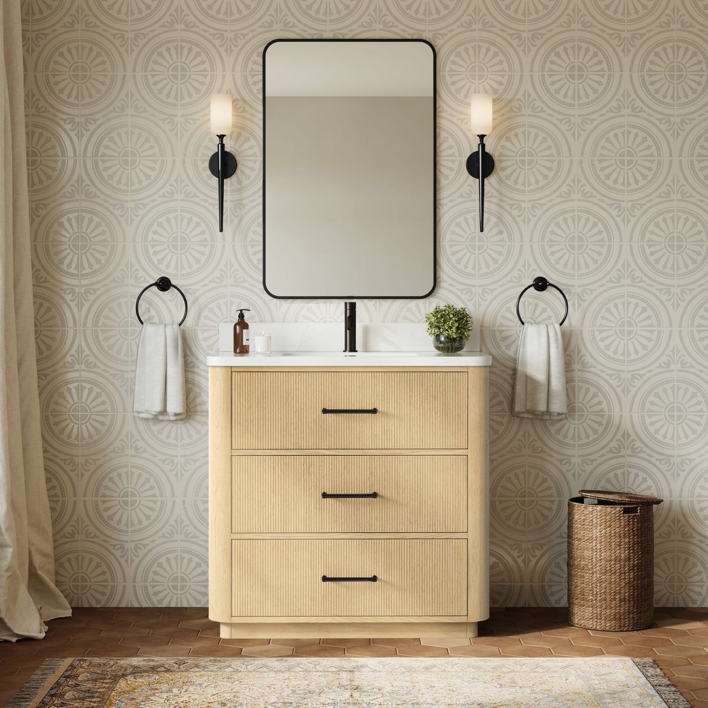 Francesca Bathroom Vanity with Countertop 36 inch Single Sink Single hole Faucet Setup