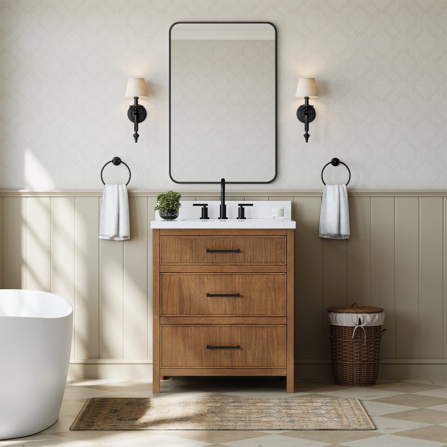 Isola Bathroom Vanity with Countertop 30 inch Single Sink 3-hole Faucet Setup