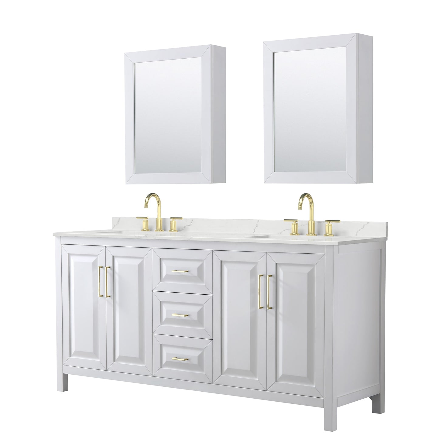 Daria Bathroom Vanity with Countertop 72 inch Double Sink 3-hole Faucet Setup