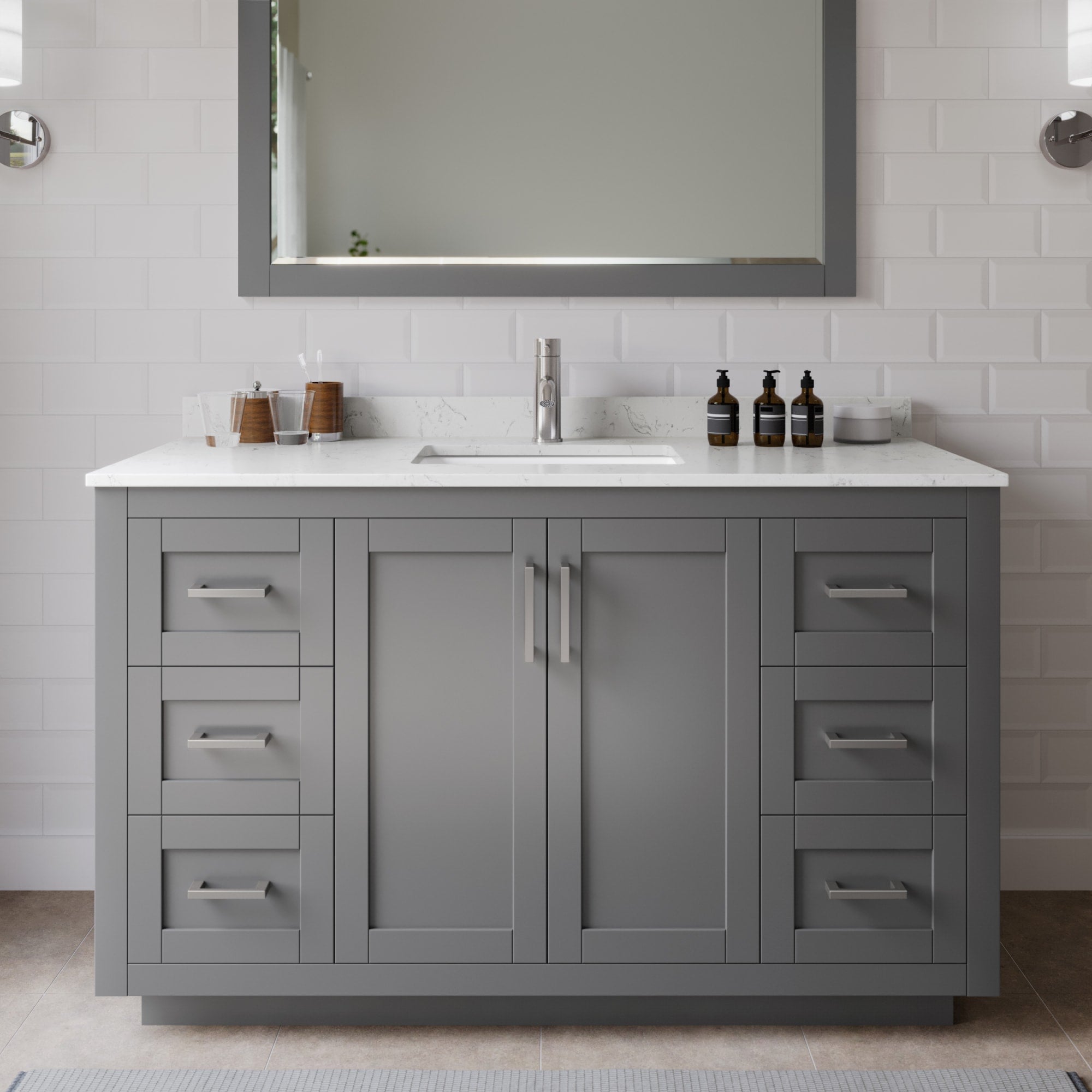 Miranda Bathroom Vanity with Countertop 54 inch Single Sink Single hol ...