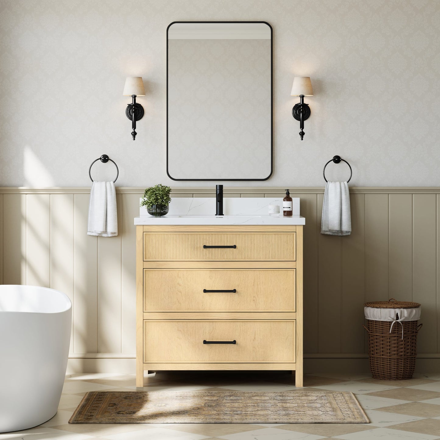 Isola Bathroom Vanity with Countertop 36 inch Single Sink Single hole Faucet Setup