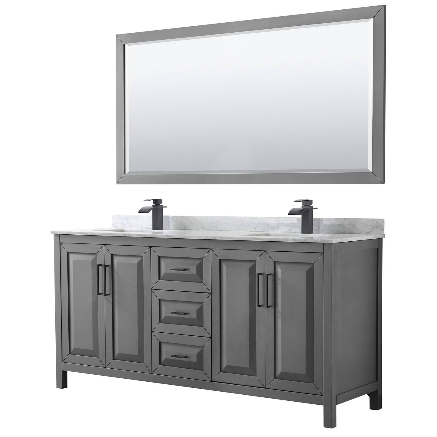 Daria Bathroom Vanity with Countertop 72 inch Double Sink Single hole Faucet Setup