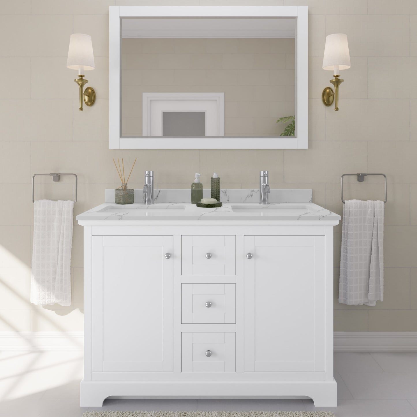 Avery Bathroom Vanity with Countertop 48 inch Double Sink Single hole Faucet Setup