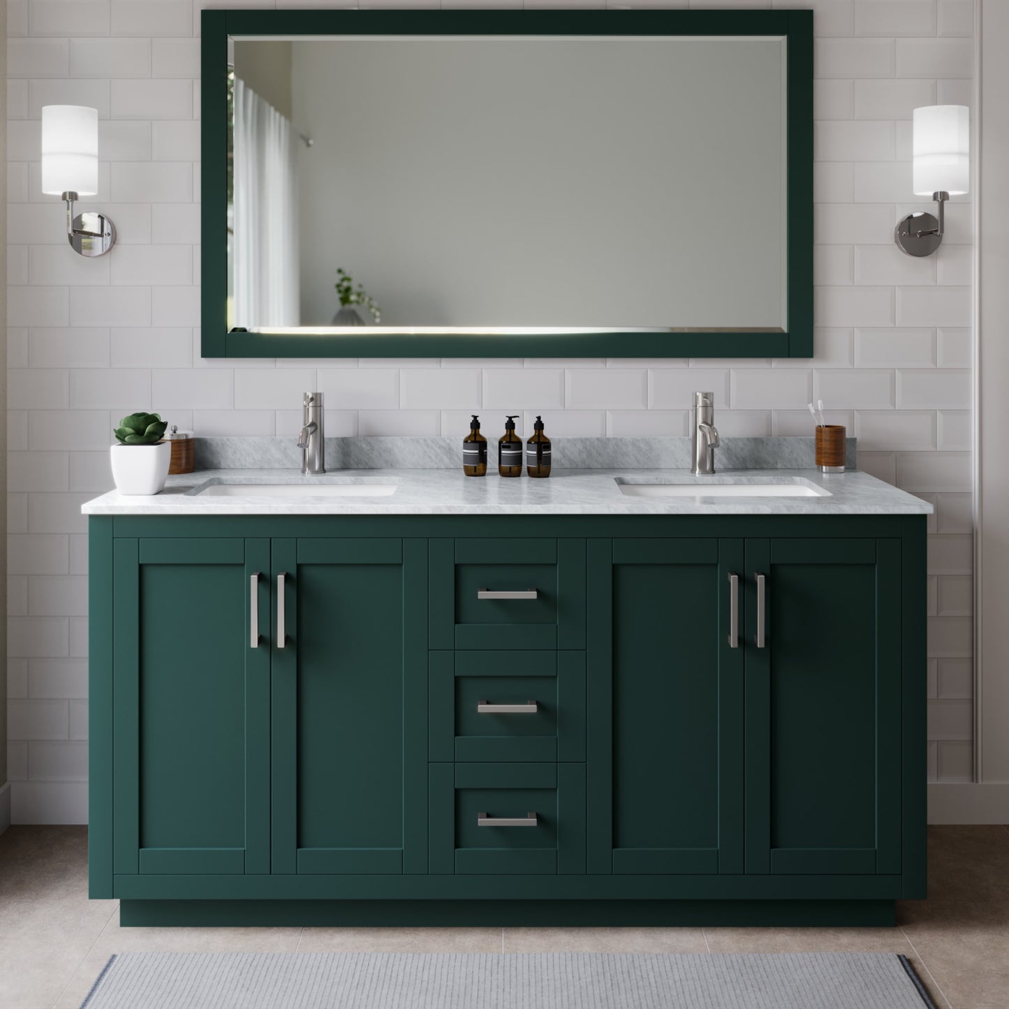 Miranda Bathroom Vanity with Countertop 66 inch Double Sink Single hole Faucet Setup