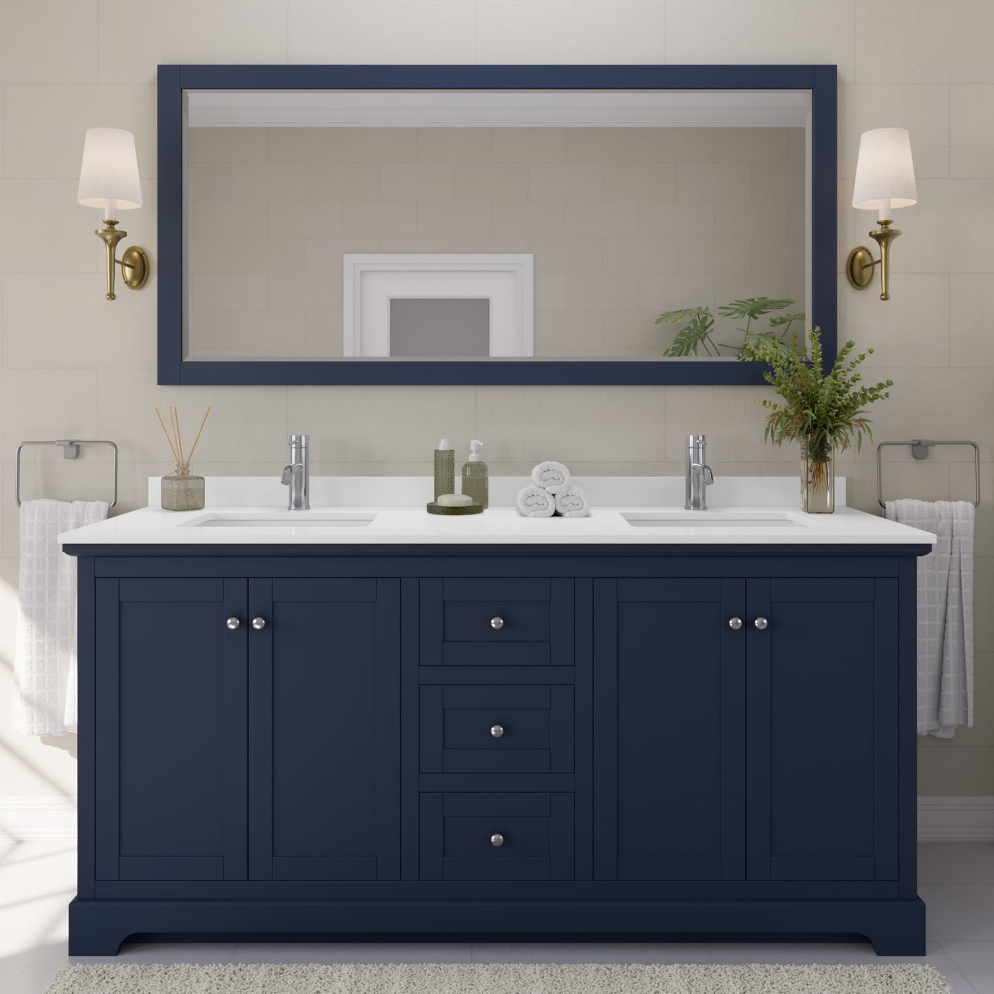 Avery Bathroom Vanity with Countertop 72 inch Double Sink Single hole Faucet Setup