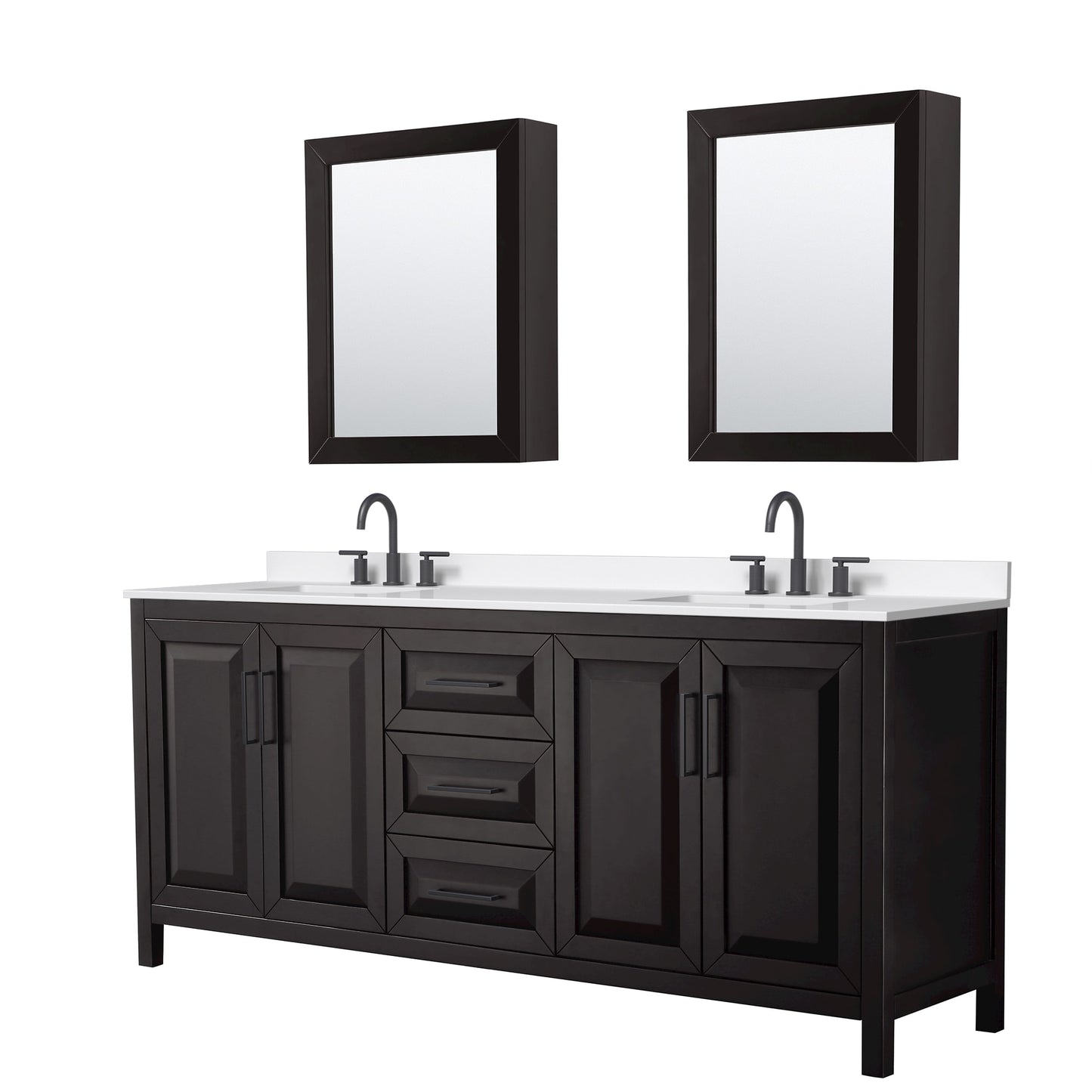 Daria Bathroom Vanity with Countertop 80 inch Double Sink 3-hole Faucet Setup