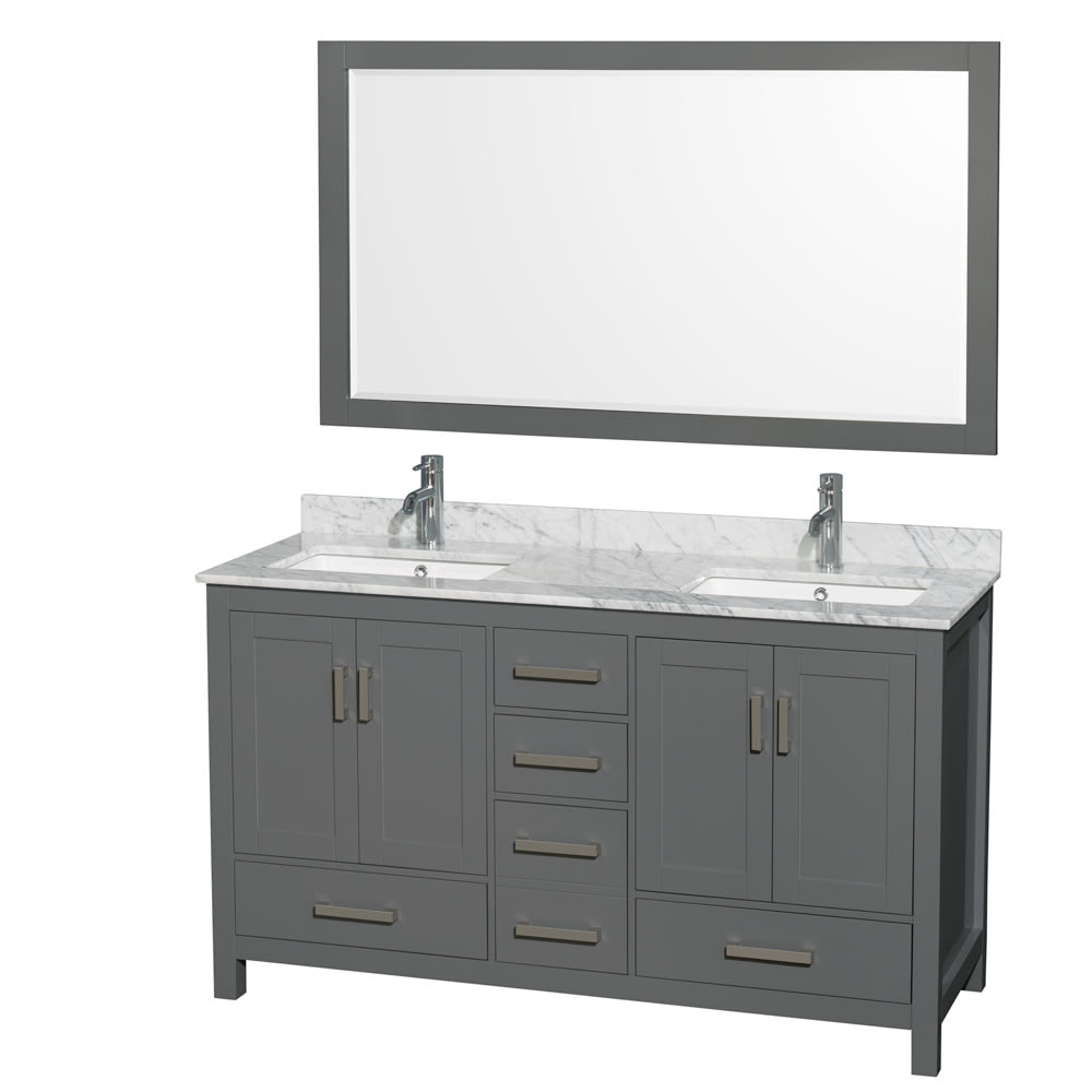 Sheffield Bathroom Vanity with Countertop 60 inch Double Sink Single hole Faucet Setup
