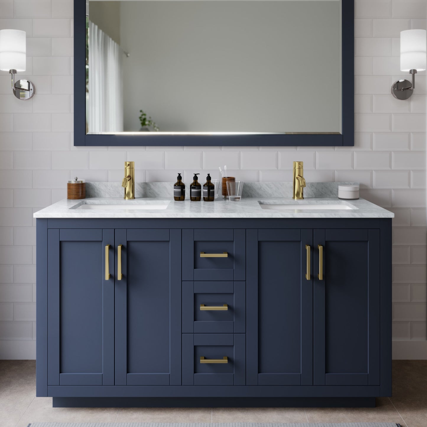 Miranda Bathroom Vanity with Countertop 60 inch Double Sink Single hole Faucet Setup