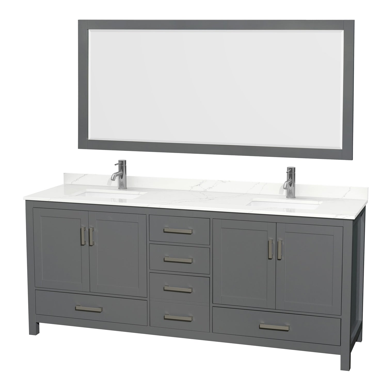 Sheffield Bathroom Vanity with Countertop 80 inch Double Sink Single hole Faucet Setup