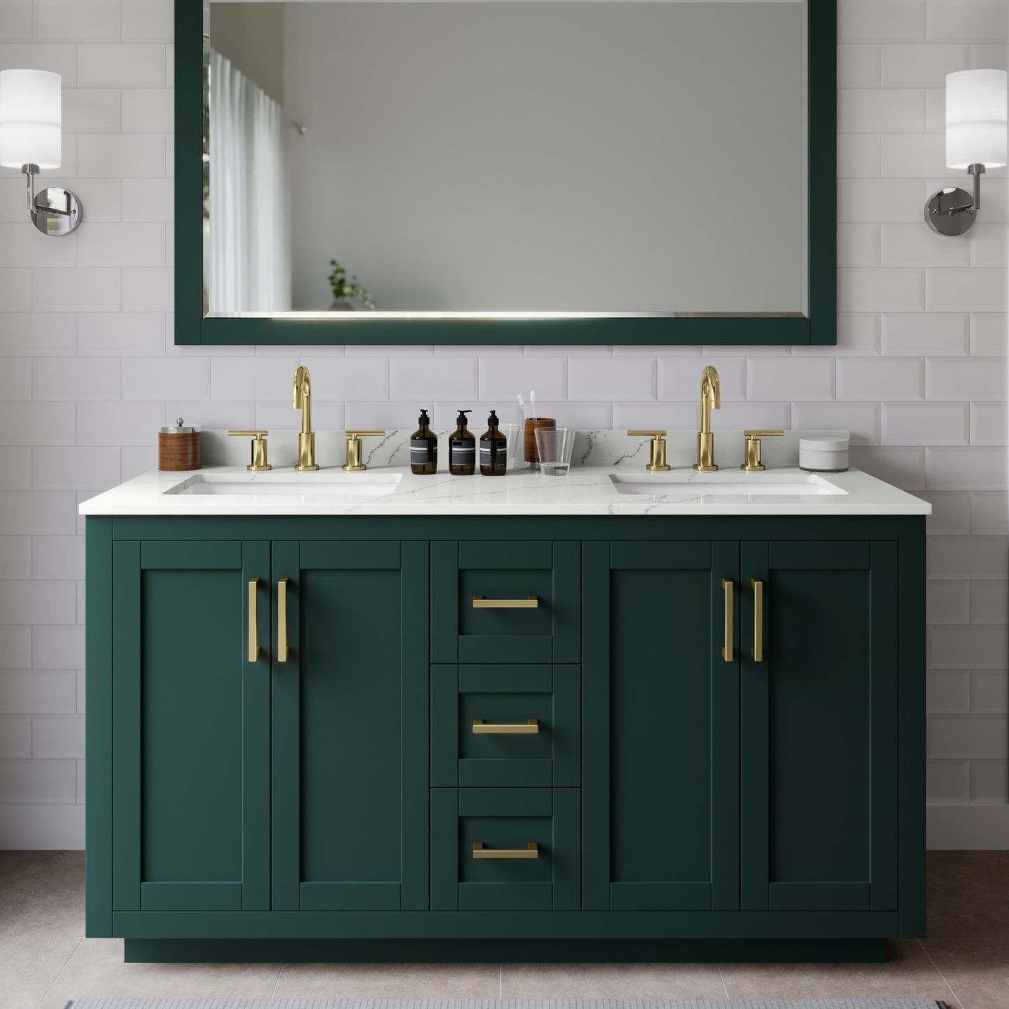 Miranda Bathroom Vanity with Countertop 60 inch Double Sink 3-hole Faucet Setup