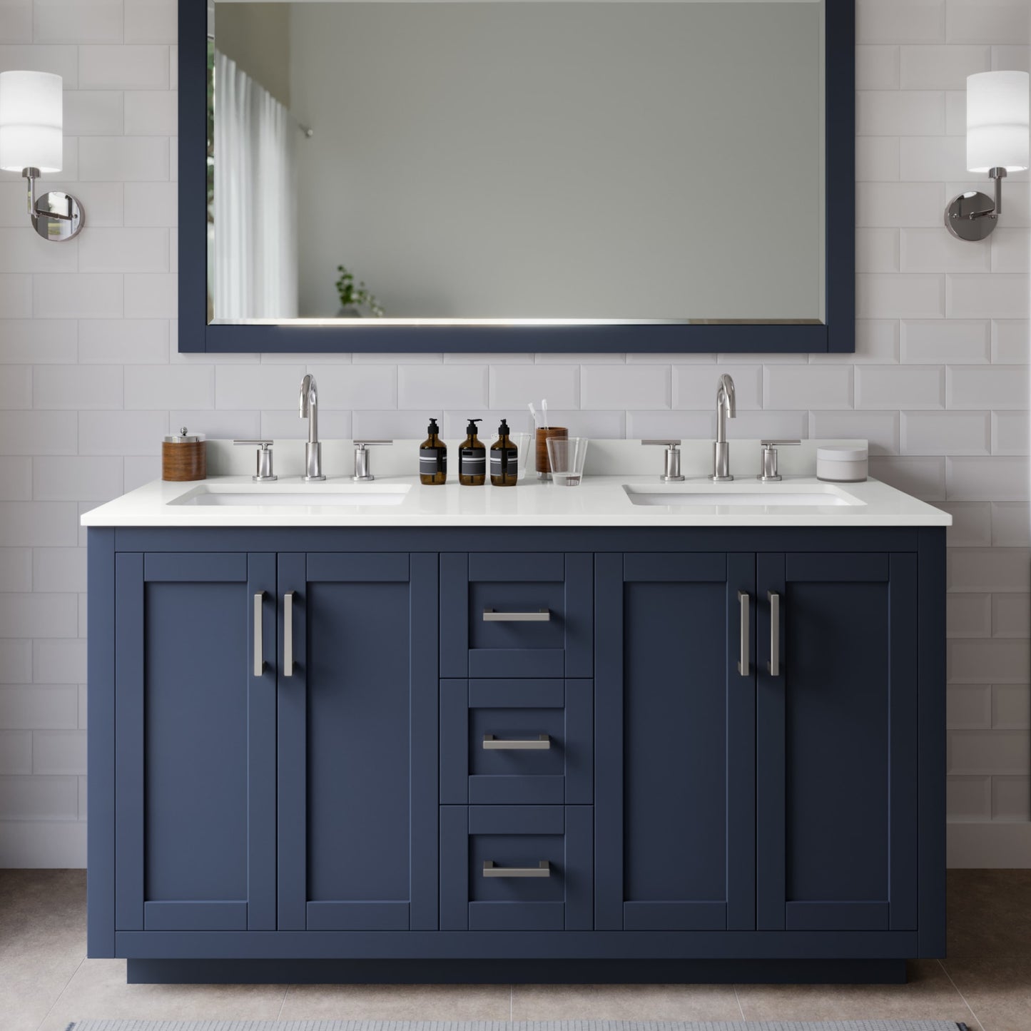 Miranda Bathroom Vanity with Countertop 60 inch Double Sink 3-hole Faucet Setup