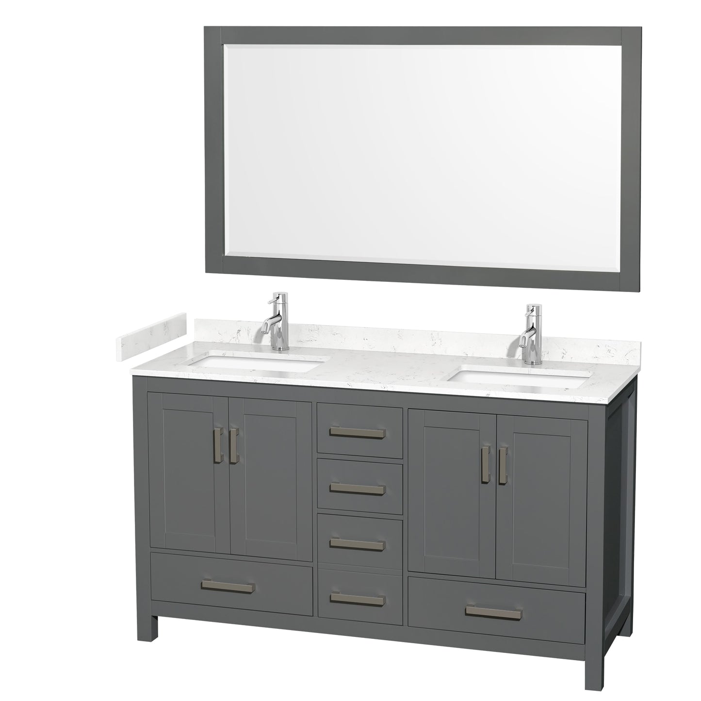 Sheffield Bathroom Vanity with Countertop 60 inch Double Sink Single hole Faucet Setup