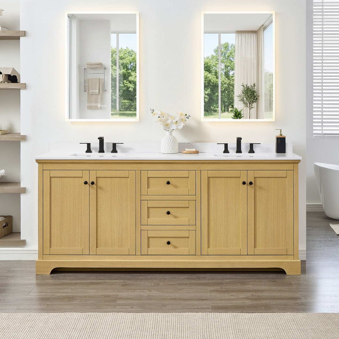 Avery Bathroom Vanity with Countertop 80 inch Double Sink 3-hole Faucet Setup