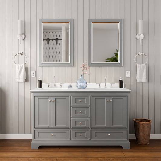 Deborah Bathroom Vanity with Countertop 60 inch Double Sink 3-hole Faucet Setup