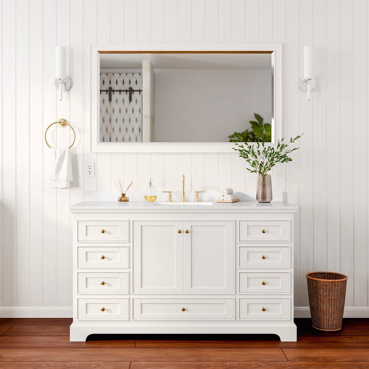 Deborah Bathroom Vanity with Countertop 60 inch Single Sink 3-hole Faucet Setup