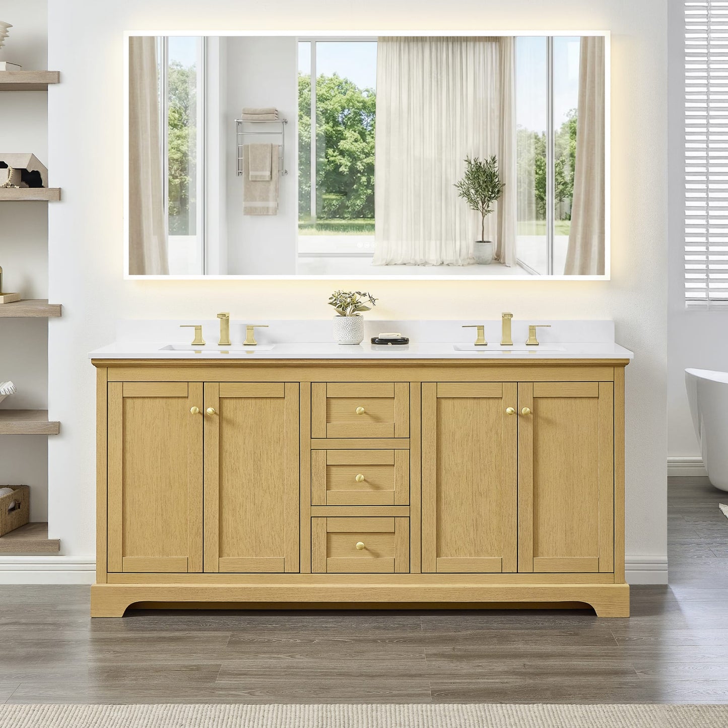 Avery Bathroom Vanity with Countertop 72 inch Double Sink 3-hole Faucet Setup