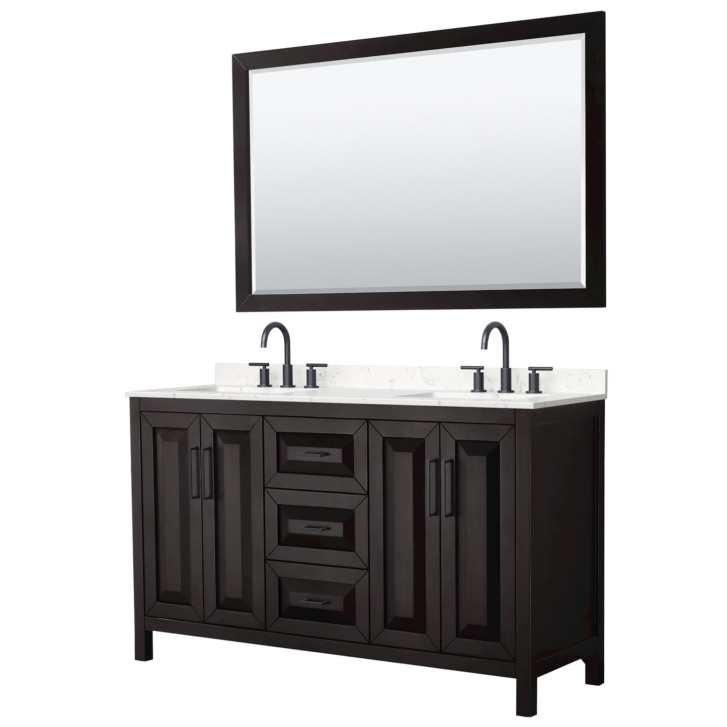 Daria Bathroom Vanity with Countertop 60 inch Double Sink 3-hole Faucet Setup