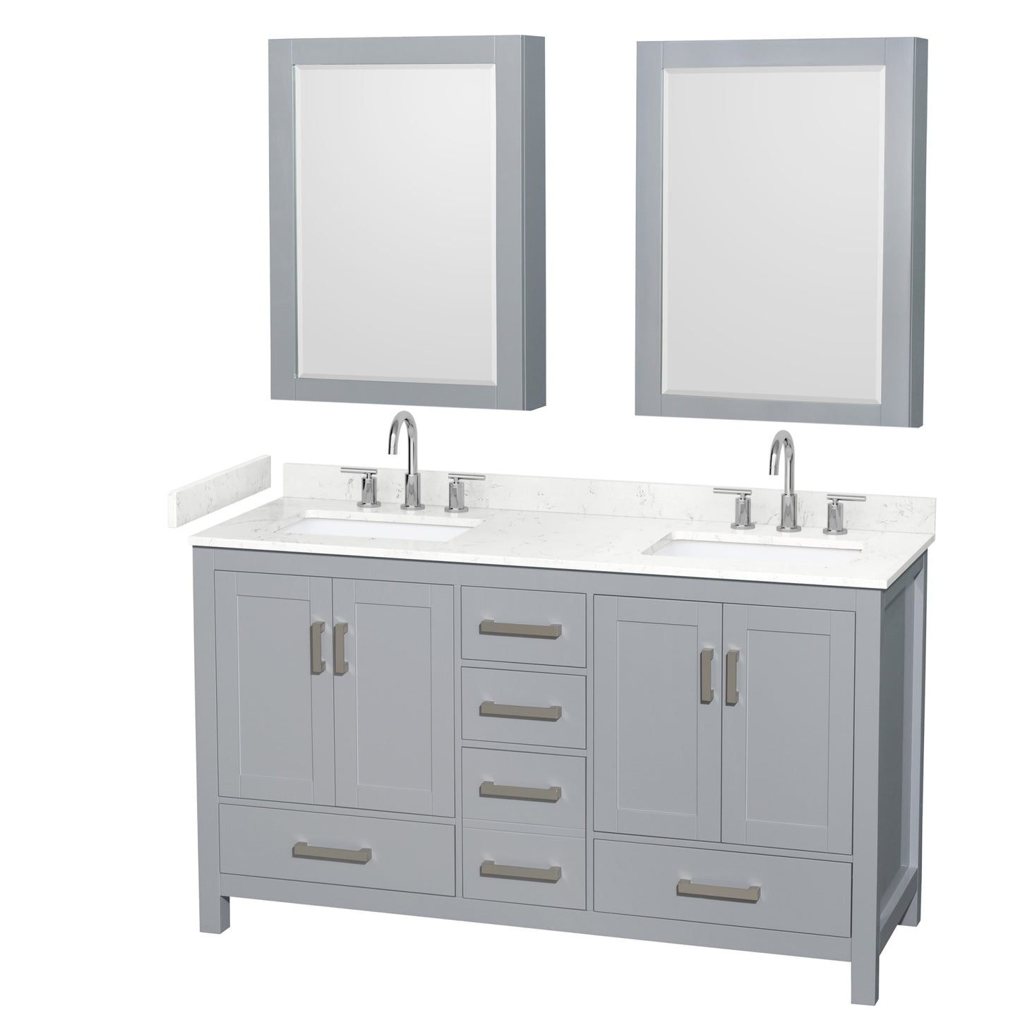 Sheffield Bathroom Vanity with Countertop 60 inch Double Sink 3-hole Faucet Setup