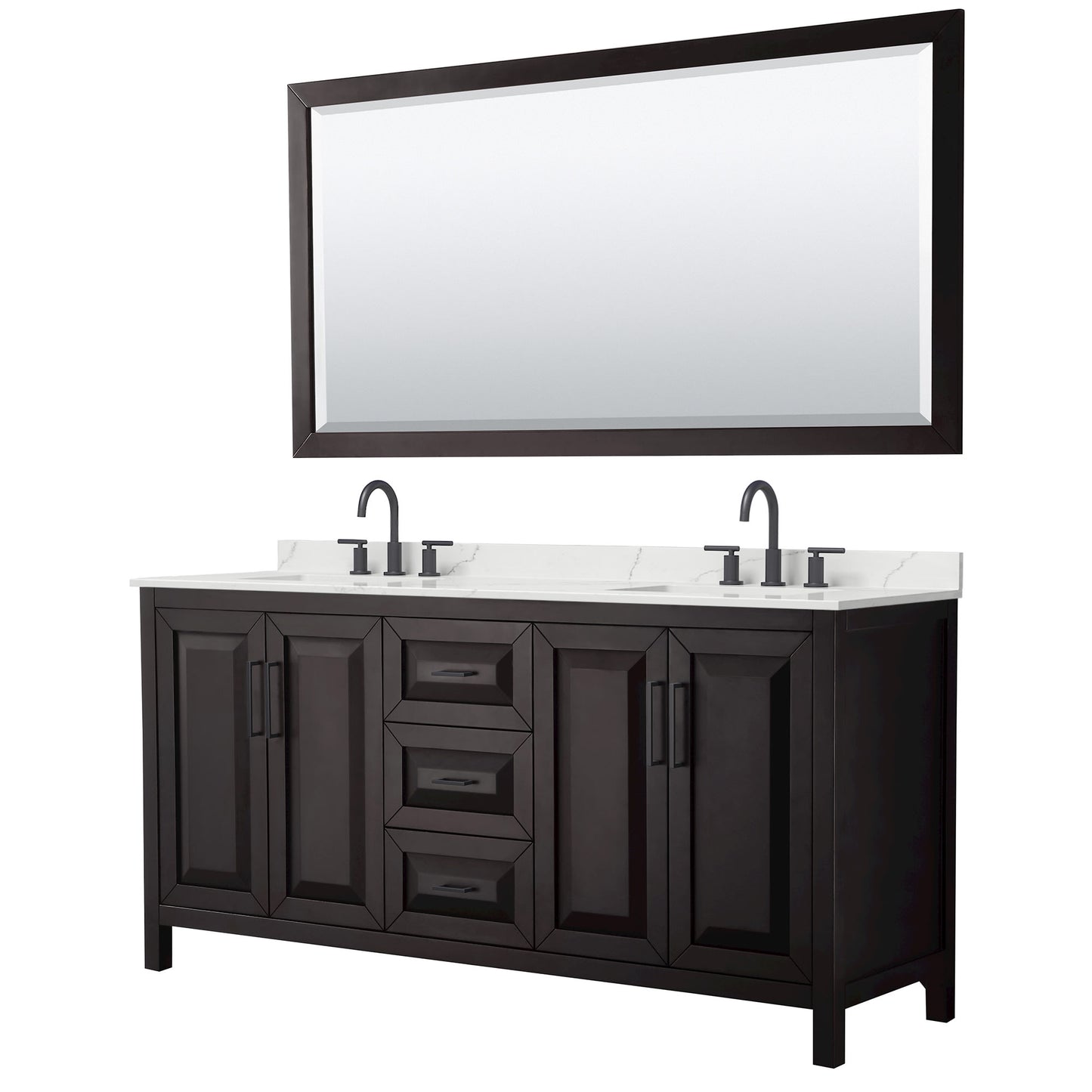 Daria Bathroom Vanity with Countertop 72 inch Double Sink 3-hole Faucet Setup