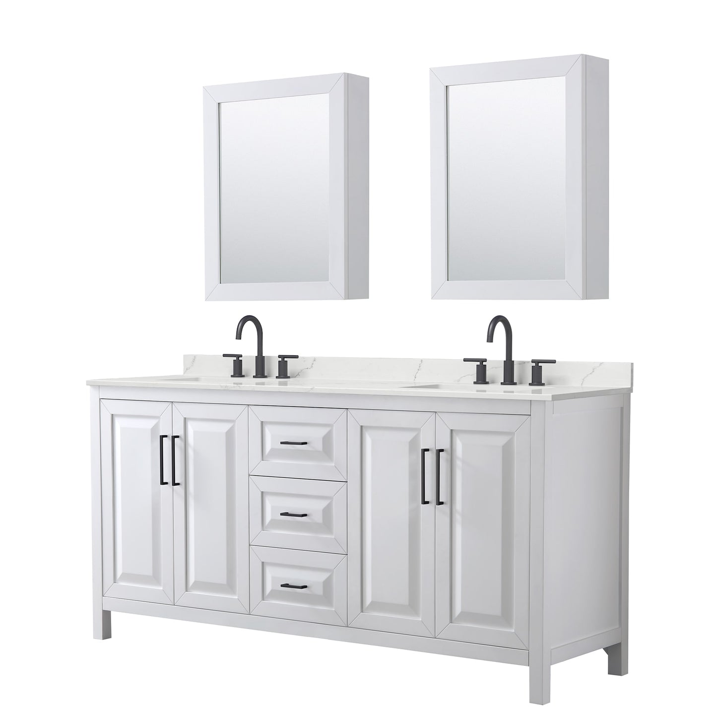 Daria Bathroom Vanity with Countertop 72 inch Double Sink 3-hole Faucet Setup