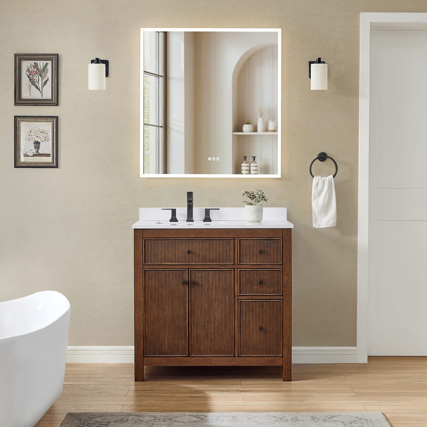 Pendry Bathroom Vanity with Countertop 36 inch Single Sink 3-hole Faucet Setup