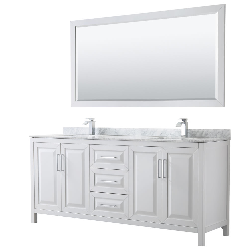 Daria Bathroom Vanity with Countertop 80 inch Double Sink Single hole Faucet Setup