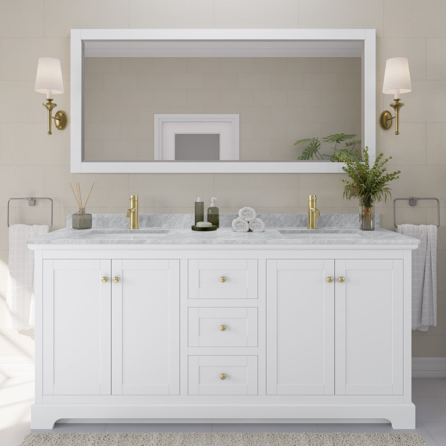 Avery Bathroom Vanity with Countertop 72 inch Double Sink Single hole Faucet Setup