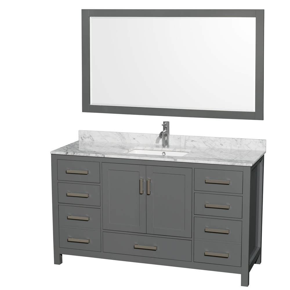 Sheffield Bathroom Vanity with Countertop 60 inch Single Sink Single hole Faucet Setup
