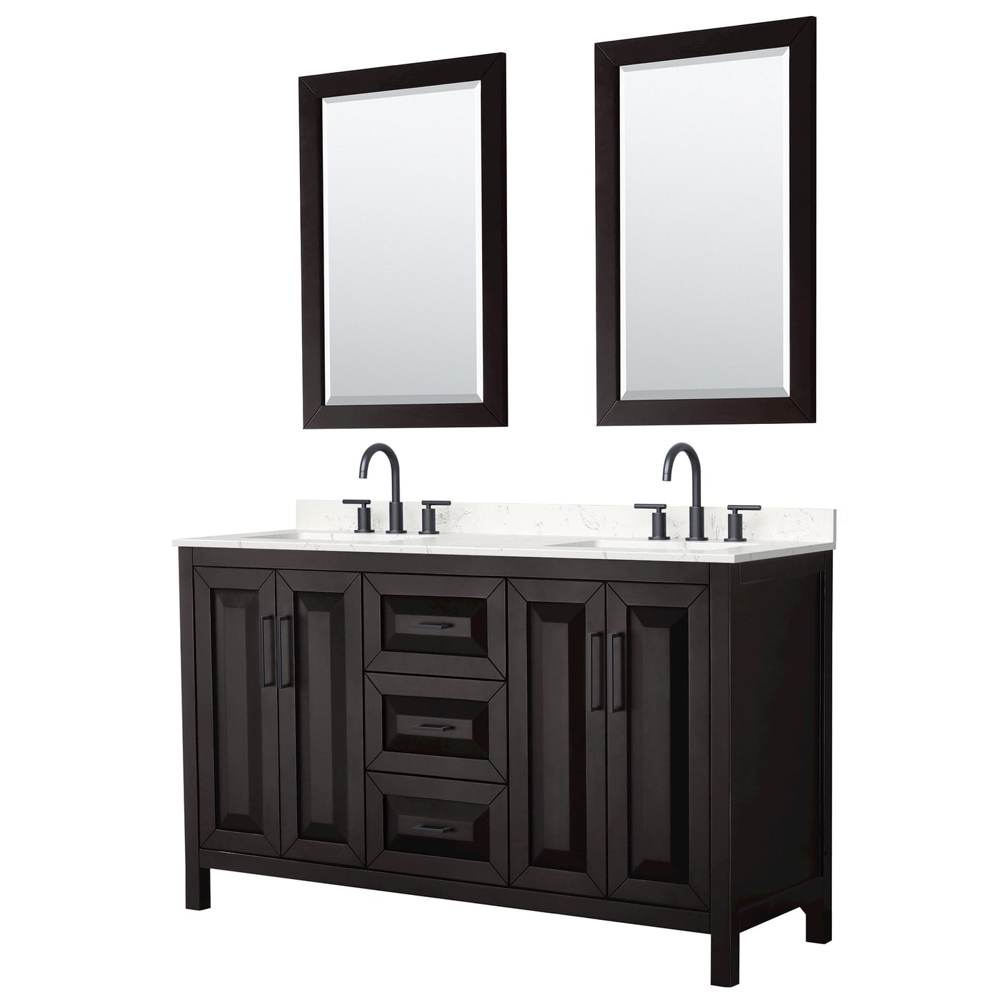 Daria Bathroom Vanity with Countertop 60 inch Double Sink 3-hole Faucet Setup