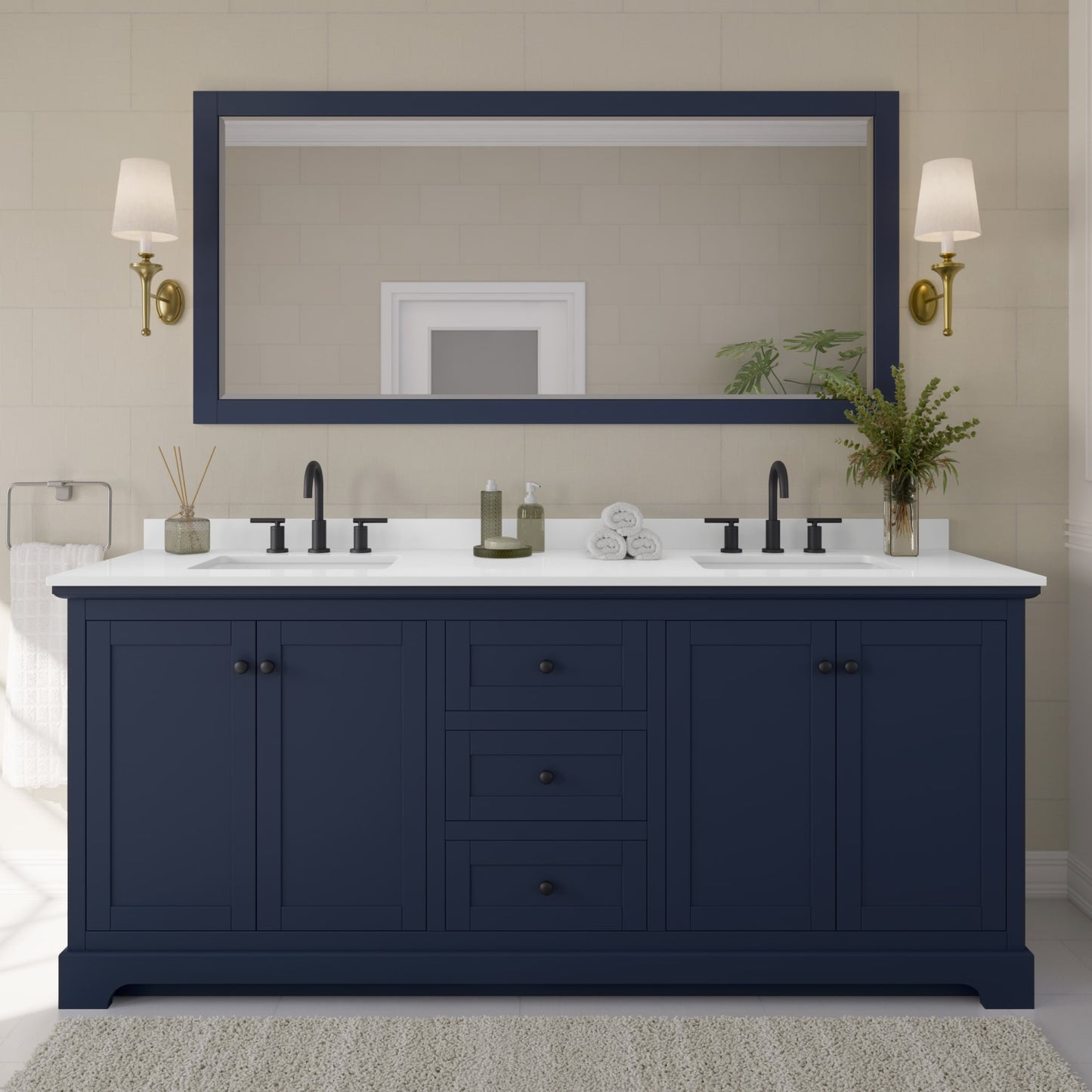Avery Bathroom Vanity with Countertop 80 inch Double Sink 3-hole Faucet Setup
