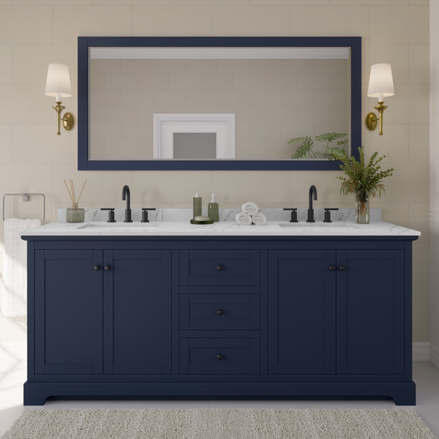Avery Bathroom Vanity with Countertop 80 inch Double Sink 3-hole Faucet Setup