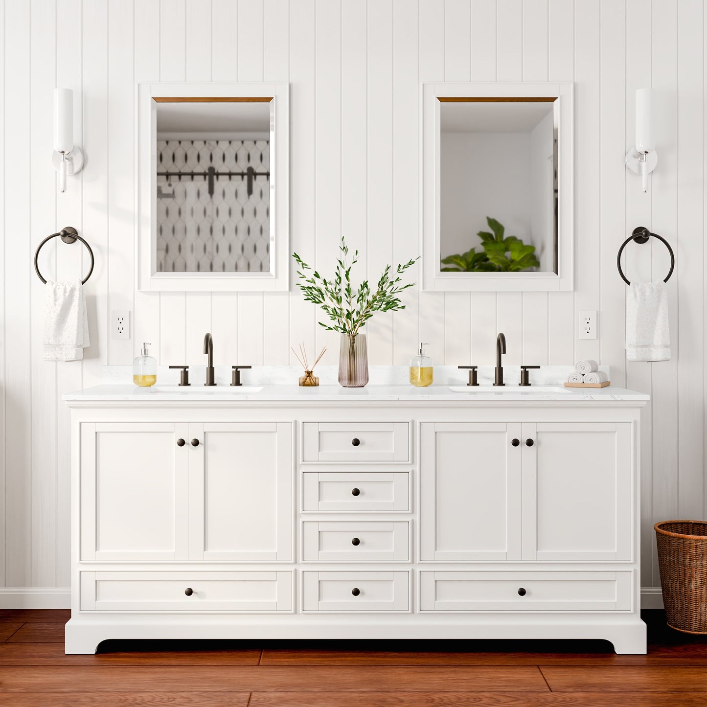 Deborah Bathroom Vanity with Countertop 80 inch Double Sink 3-hole Faucet Setup