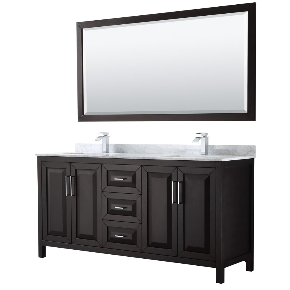 Daria Bathroom Vanity with Countertop 72 inch Double Sink Single hole Faucet Setup