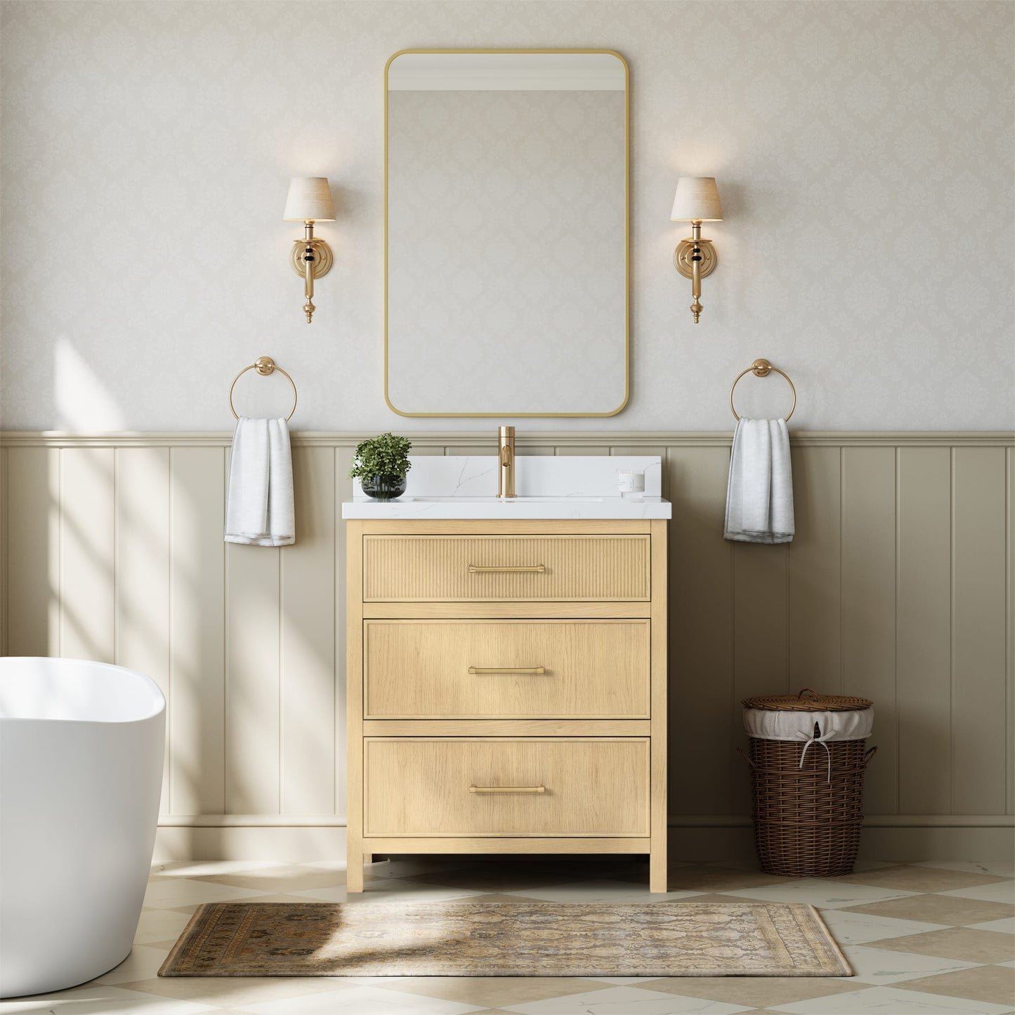 Isola Bathroom Vanity with Countertop 30 inch Single Sink Single hole Faucet Setup